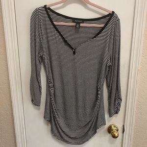 White House Black Market striped V-neck top Sz L